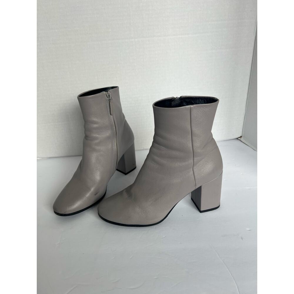 BALENCIAGA Gray‎ Glove Leather Zip Up Chunky Heel Round Toe Ankle Boots 7  EU 37